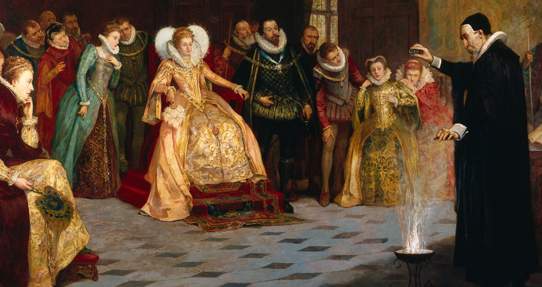 A painting of John Dee at the court of Elizabeth I