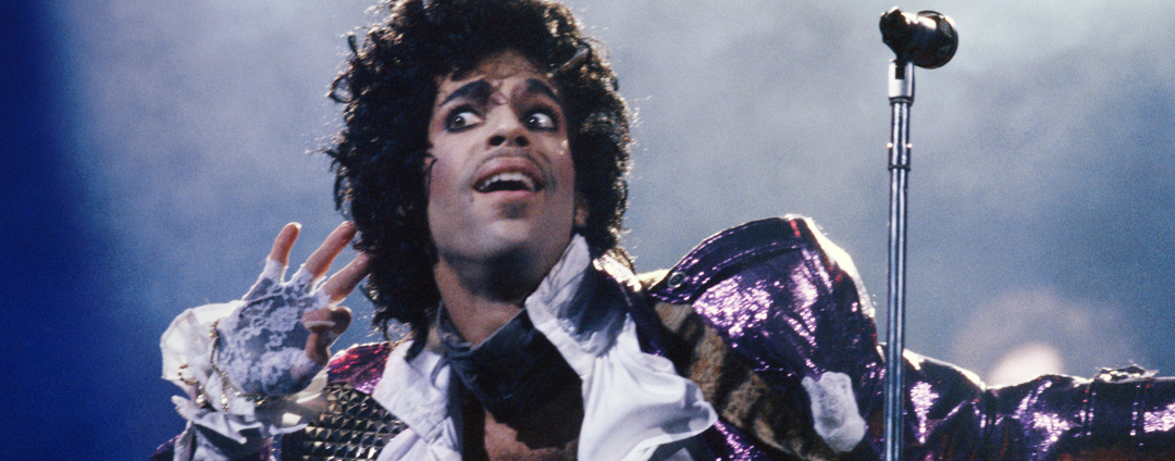 The artist Prince performing Purple Rain